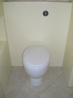 Back-to-wall wc pan with concealed cistern push flush